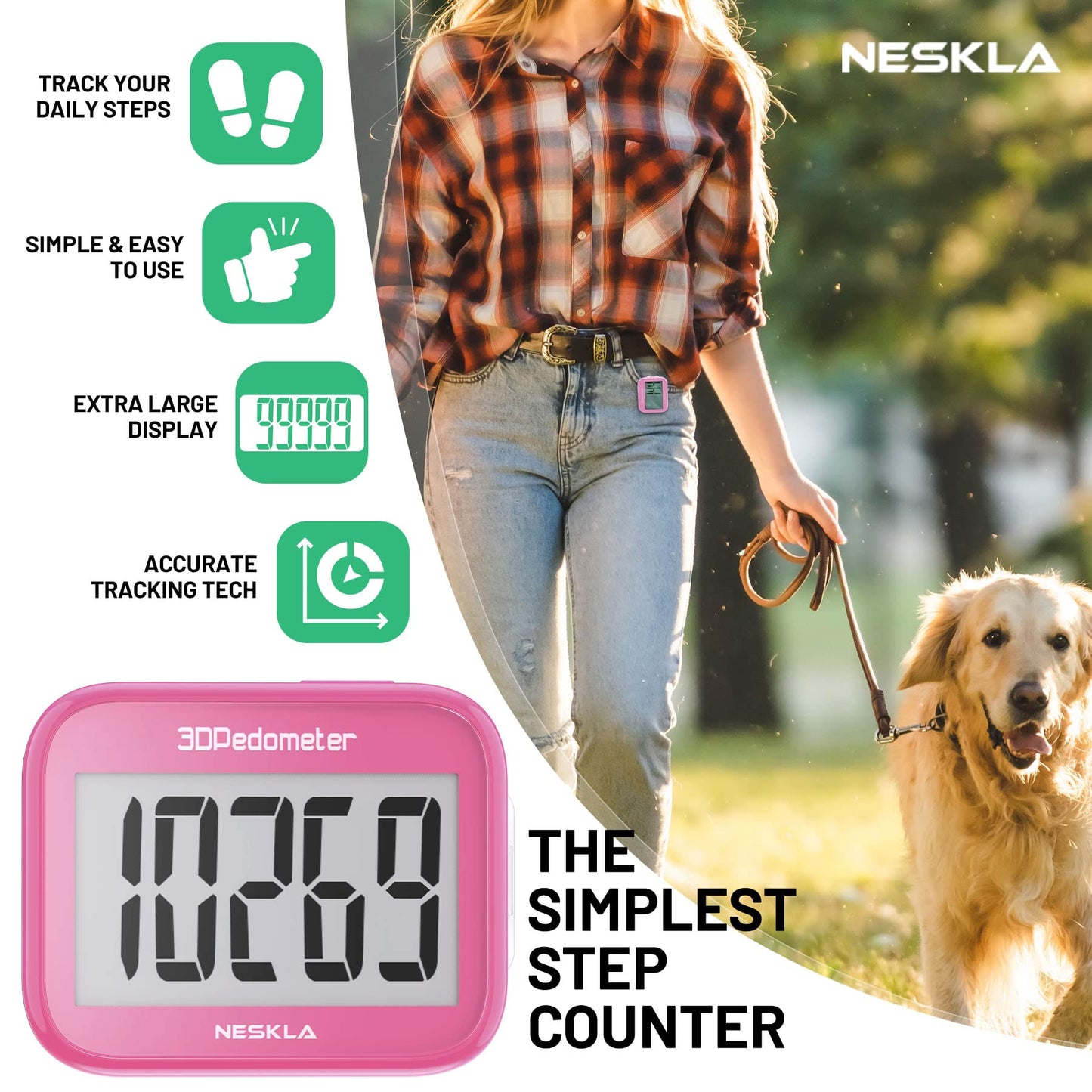 3D Pedometer for Walking, Simple Step Counter for Walking with Large Digital Display, Step Tracker with Removable Clip Lanyard, Accurately Track Steps for Men Women Kids Adults Seniors