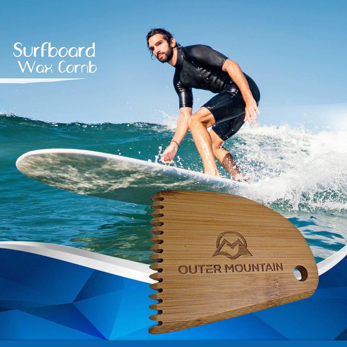 Outer Mountain Surfboard Wax Comb - Bamboo Surfboard Wax Scraper & Surf Wax Remover - Surfer Gift