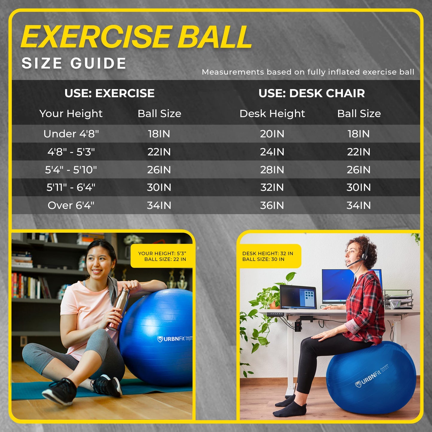 URBNFit Exercise Ball - Yoga Ball in Multiple Sizes for Yoga, Pilates, Pregnancy, Stability - Anti-Burst Swiss Balance Ball w/Quick Pump – Office Ball Chair for Home and Gym – 18 Inch - Blue