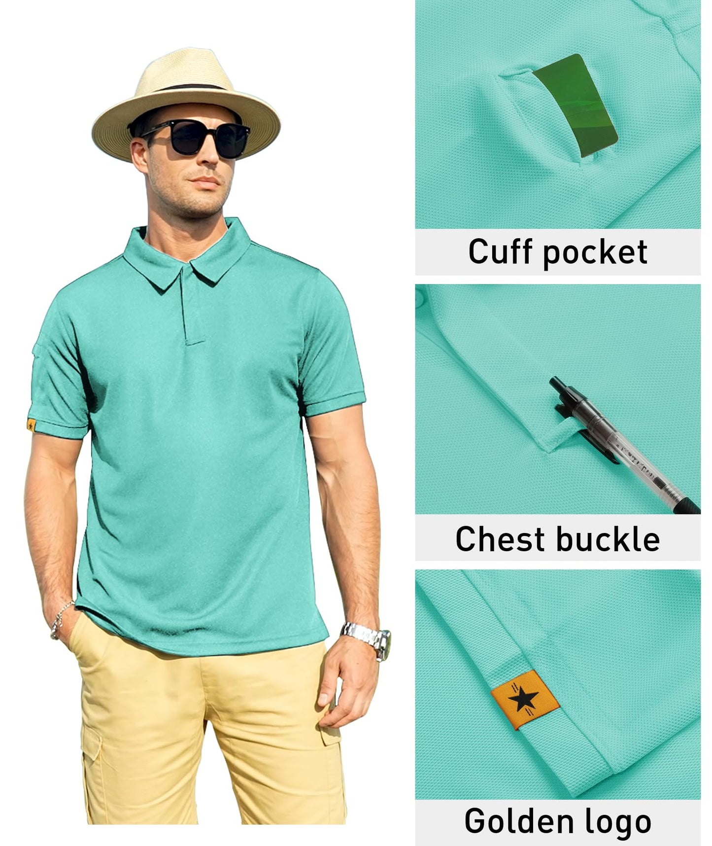 ZITY Mens Polo Shirt Short Sleeve Sports Tactical T-Shirt Athletic Golf Polos Daily Casual Stylish Collared Shirts for Men Turquoise Blue 5X-Large