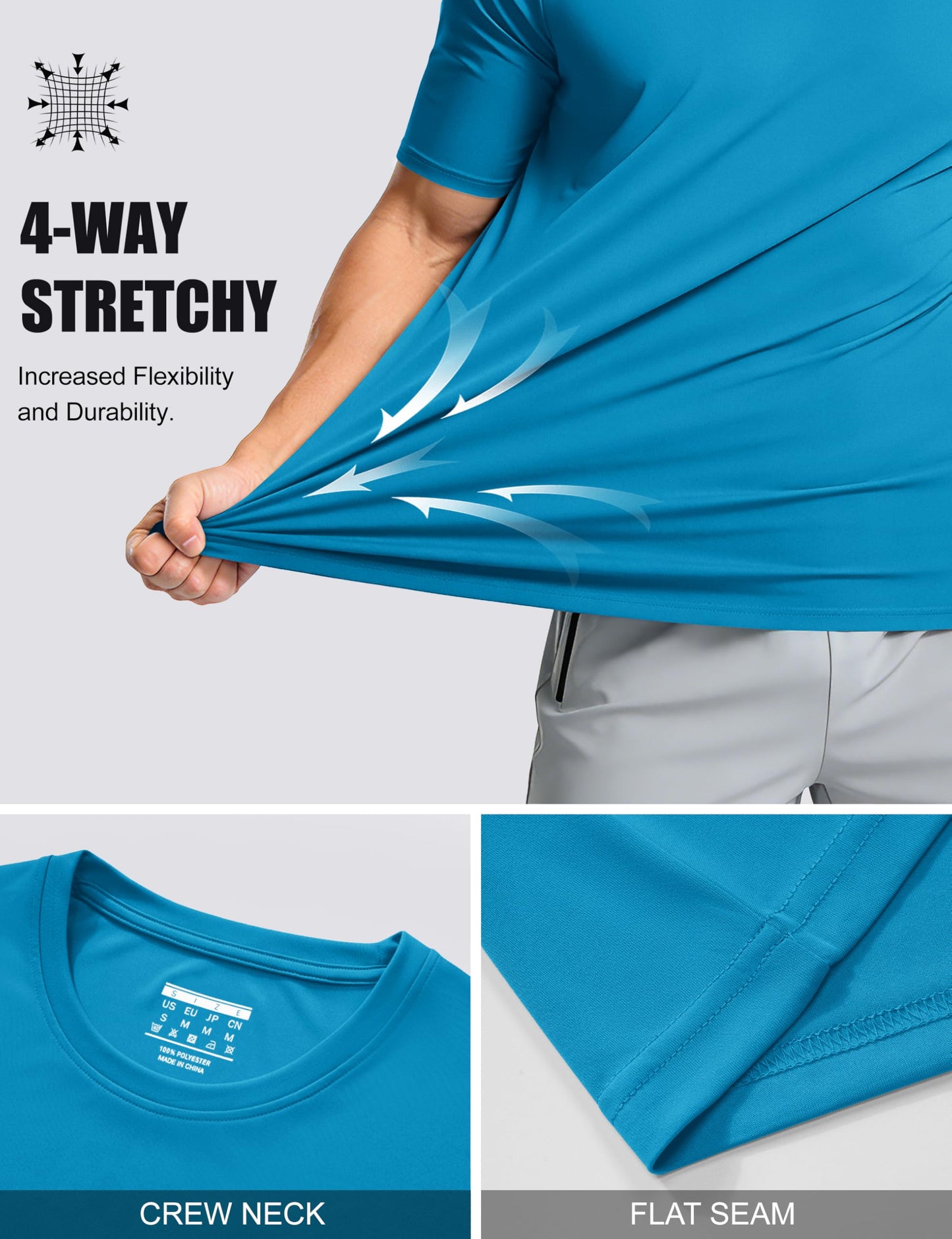 Mens Sun Shirts Quick Dry T-Shirt Short Sleeve Running Shirt Sun Protection UPF 50 Performance Shirts Blue Green