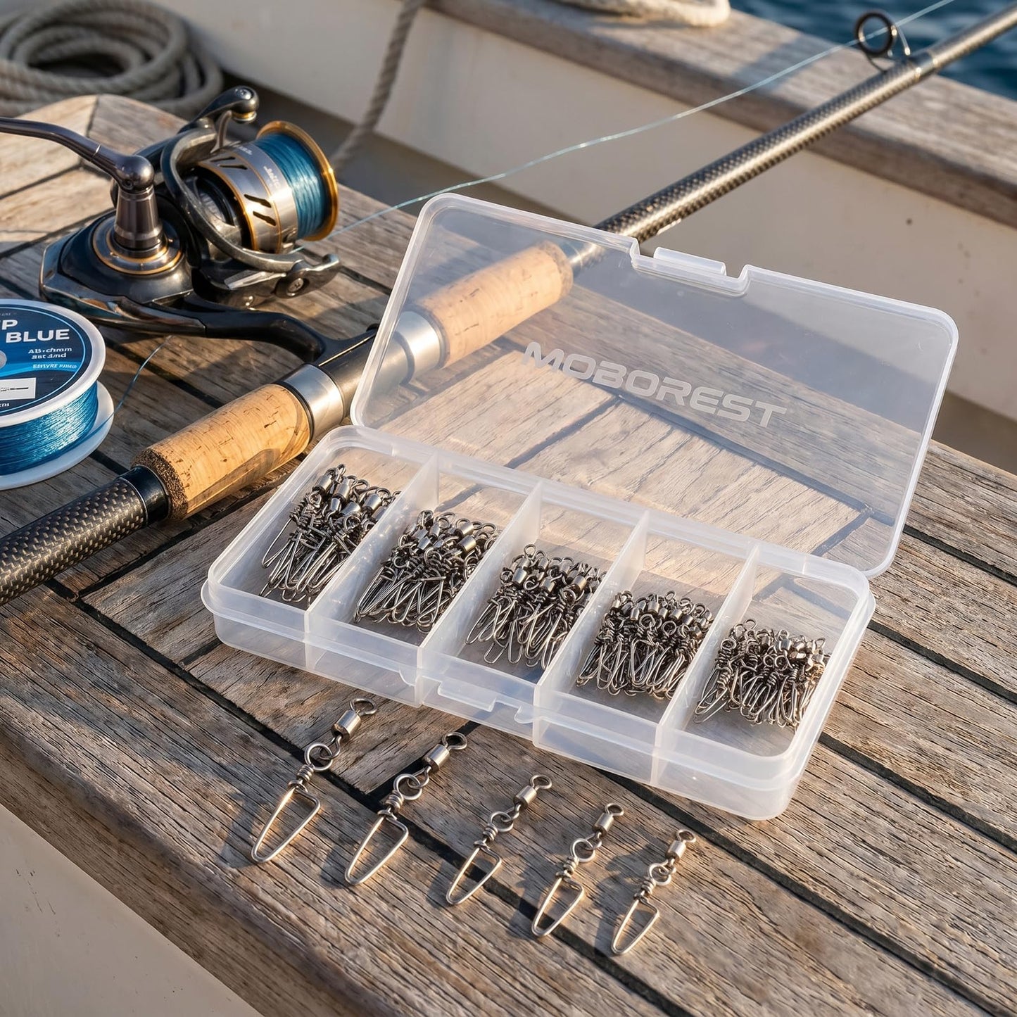 MOBOREST 110PCS Snap Fishing Swivels Stainless Steel Anti-Rust Quick swap