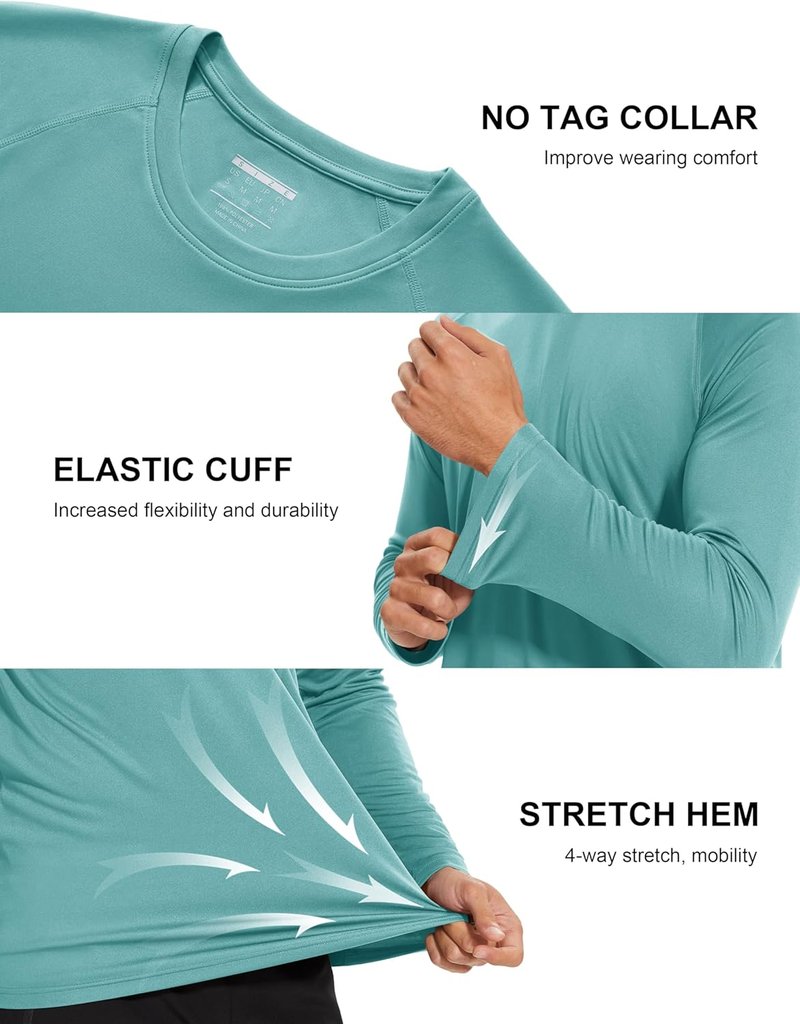 Men's Long Sleeve Athletic Shirts - UPF 50+ UV Sun Protection for Hiking, Running & Workouts