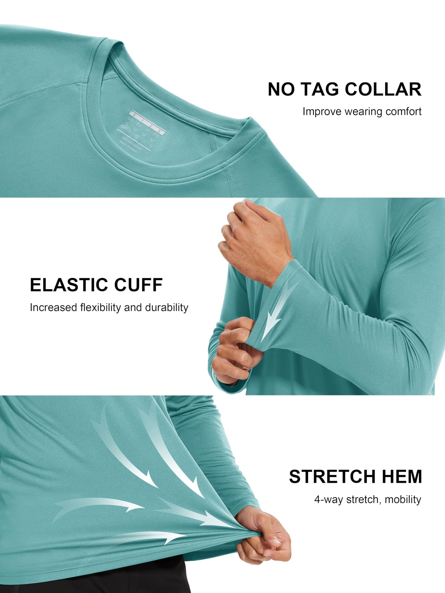 MAGCOMSEN Men's Long Sleeve Shirts UV Protection Quick Dry Rash Guard Grey Green, 3XL