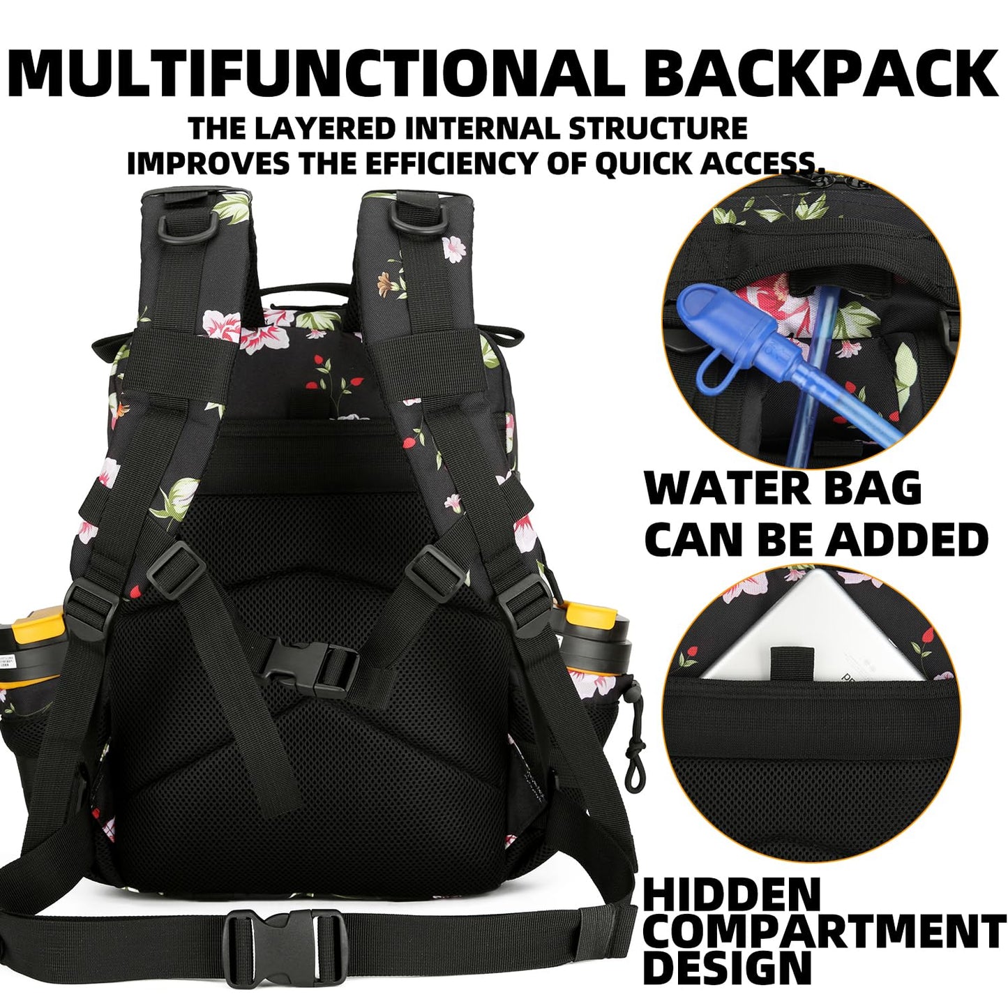 Lovelinks21 25L Tactical Military Backpack Small Travel Backpack for Men and Women Assault Pack Bug Out Bag Molle Daypack Gym Backpack with Bottle Holder (Peony)