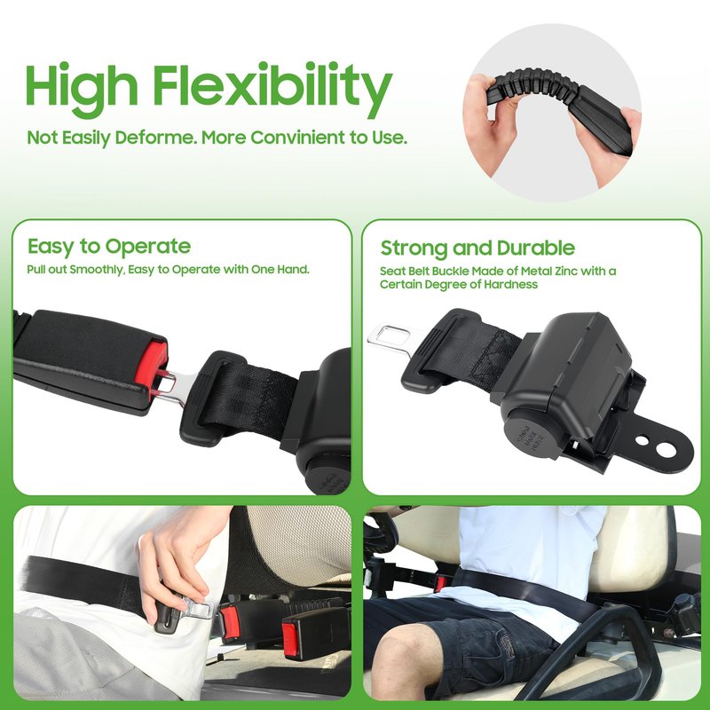 10L0L Universal Golf Cart Seat Belt Bracket Kit for 2 Passengers, Front Seat Retractable Seat Belts with Adjustable Mounting Bar, Fits EZGO TXT/RXV, Club Car DS, Yamaha Carts, Hardware Included