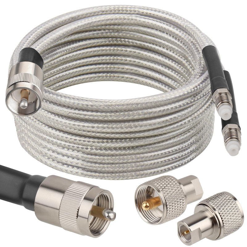 MOOKEERF Dual CB Antenna Coax Cable 18FT,Low Loss RG8X Stranded Core CB Coax Cable with PL-259 and FME/PL259 Male Connector - 18 Foot