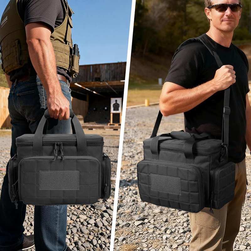 Gun Range Bag for 4 Handguns & Ammo - Tactical Pistol Case with 6 Magazine Slots | Padded Shoulder Strap, Durable Design