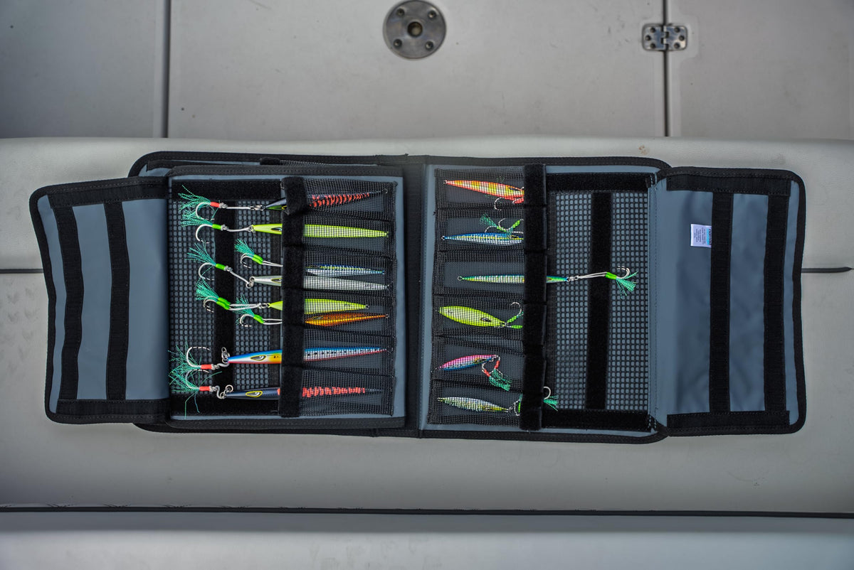 Nomad Design Jig Wallet - Fishing Lure Organizer with Hook Mesh Storage System, 12 individual mesh pockets Waterproof Jig Storage Bag