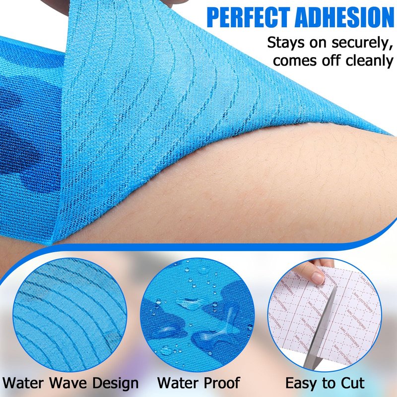 3 Pack Kinesiology Tape - Professional, Waterproof & Latex-Free Athletic Tape for Muscle & Joint Support on Knee, Ankle, Shoulder, Wrist During Sports, Swimming & Training - Blue Camo 4in x 5.5yd