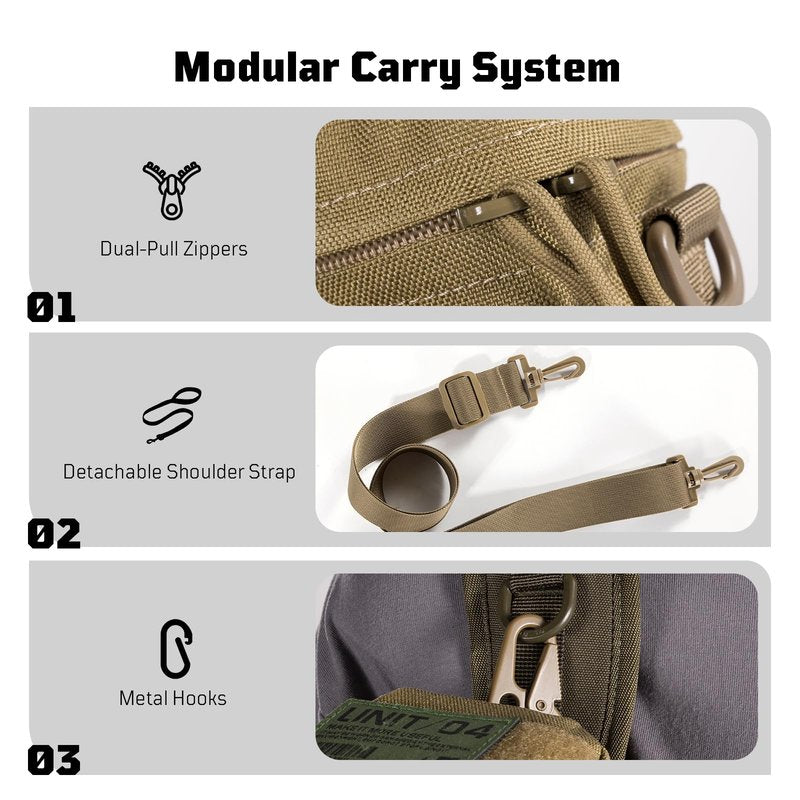 OneTigris MOLLE Water Bottle Pouch, 32oz Tactical Water Bottle Holder with Front Pocket & Detachable Shoulder Strap, 1000D Nylon Bottle Carrier for Hiking, Camping, Backpack & Belt Carry