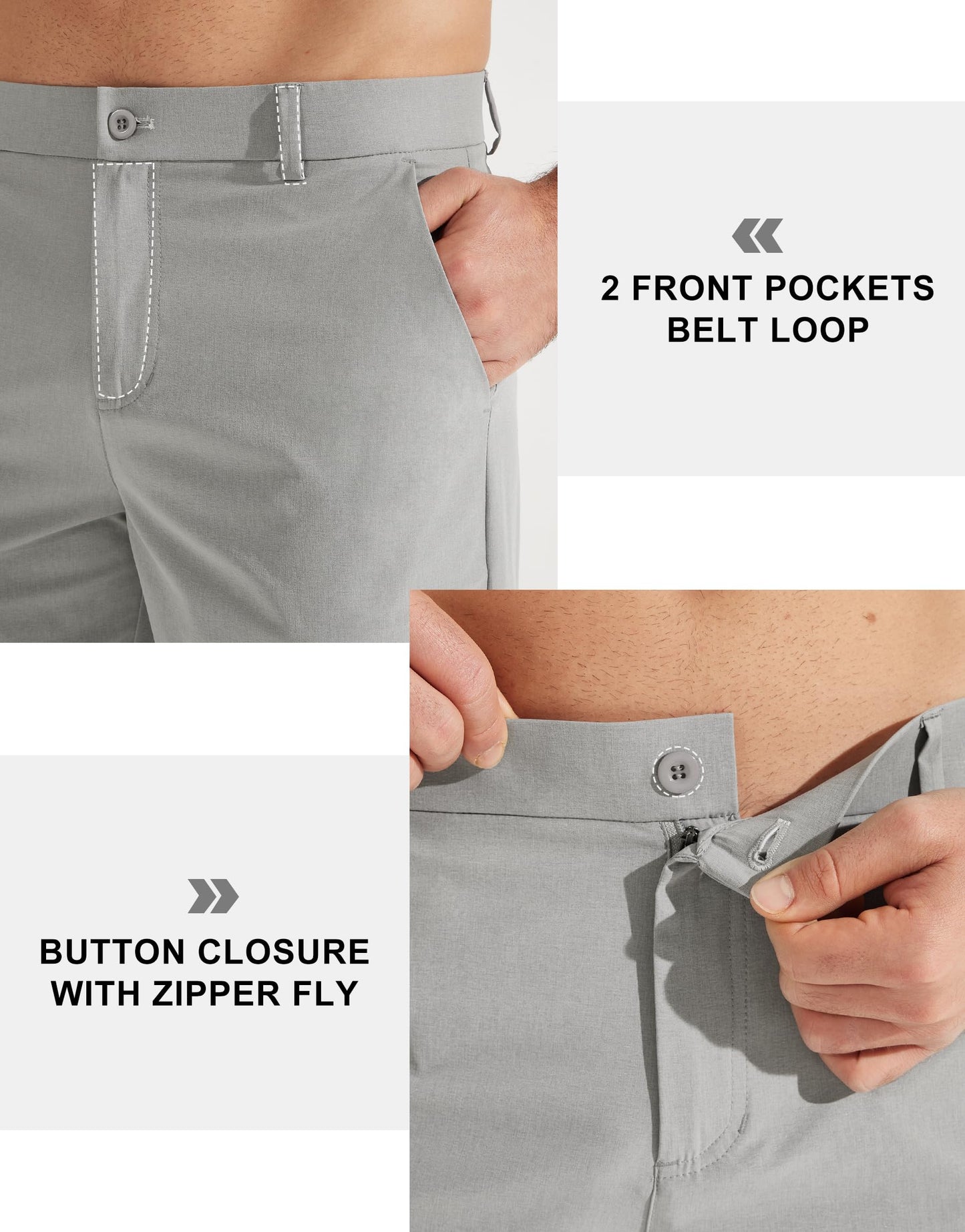 Libin Mens Golf Pants Stretch Work Dress Pants 32" Quick Dry Lightweight Business Casual Slacks for Men Travel Vocation Water Resistant, Neutral Grey, 34W x 32L