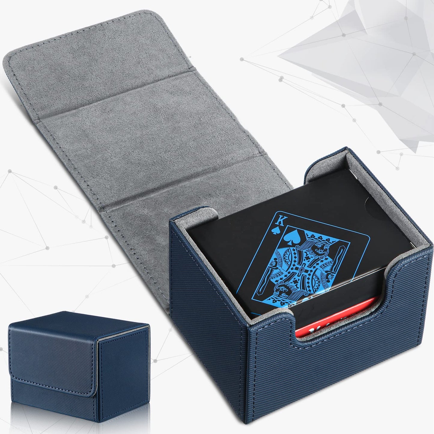 Weewooday 2 Boxes Leather Deck Card Boxes Large Size Fit 100 Plus Sleeved Cards Deck Game for Collectible Playing Compatible with Mtg Tcg(Horizontal,Green, Blue)