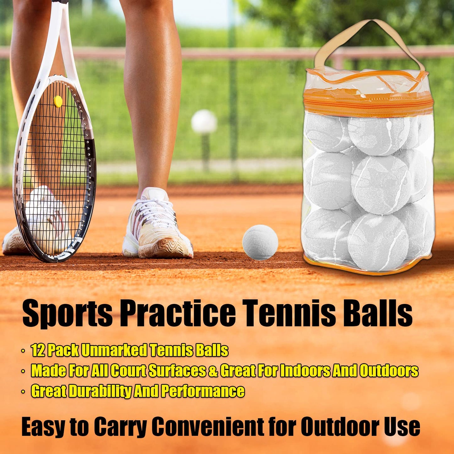 GKK Tennis Balls, 12 Pack Pressurized High Bounce Yellow Felt Training Balls, Durable Wear-Resistant for Practice, Tutors, Beginners, Dogs - Includes Reusable PVC Bag