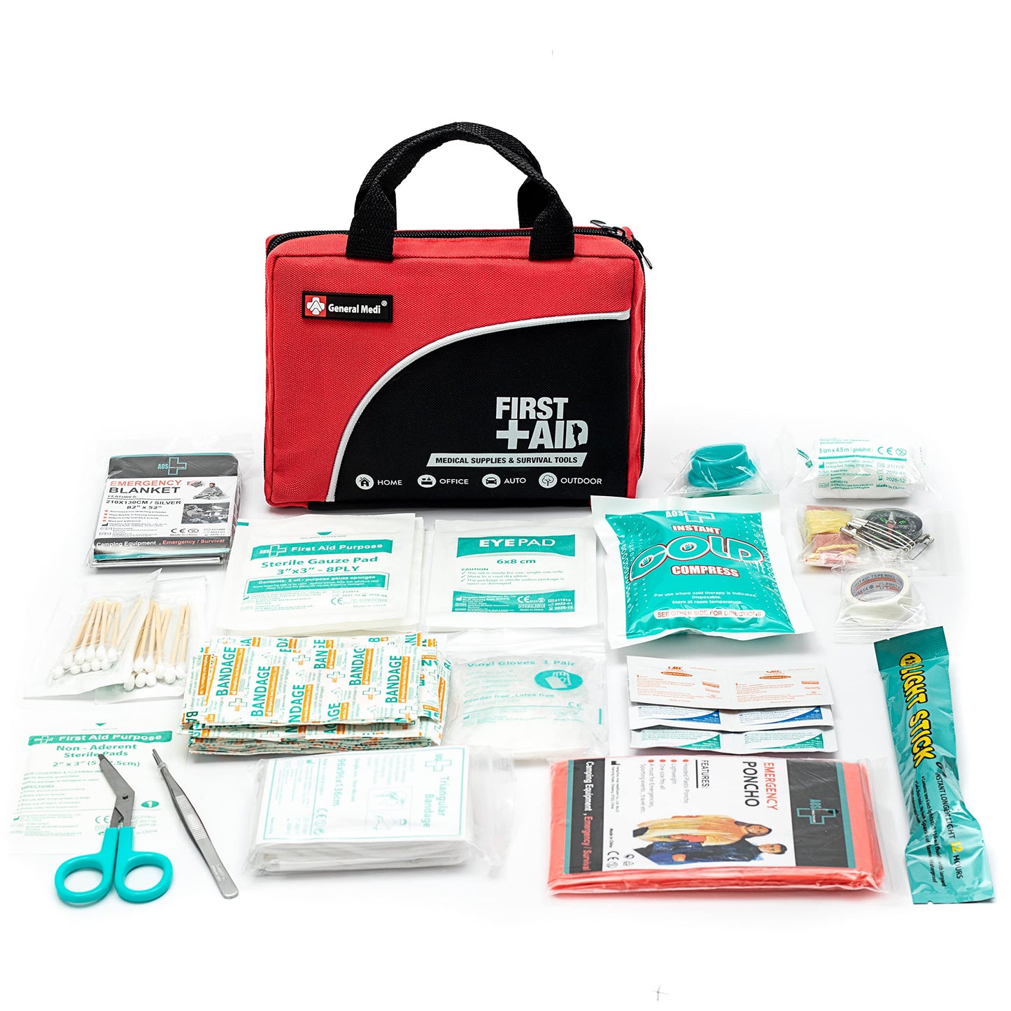 First Aid Kit -160 Pieces Compact and Lightweight - Including Cold (Ice) Pack, Emergency Blanket, Moleskin Pad,Perfect for Travel, Home, Office, Car, Camping, Workplace (Red)