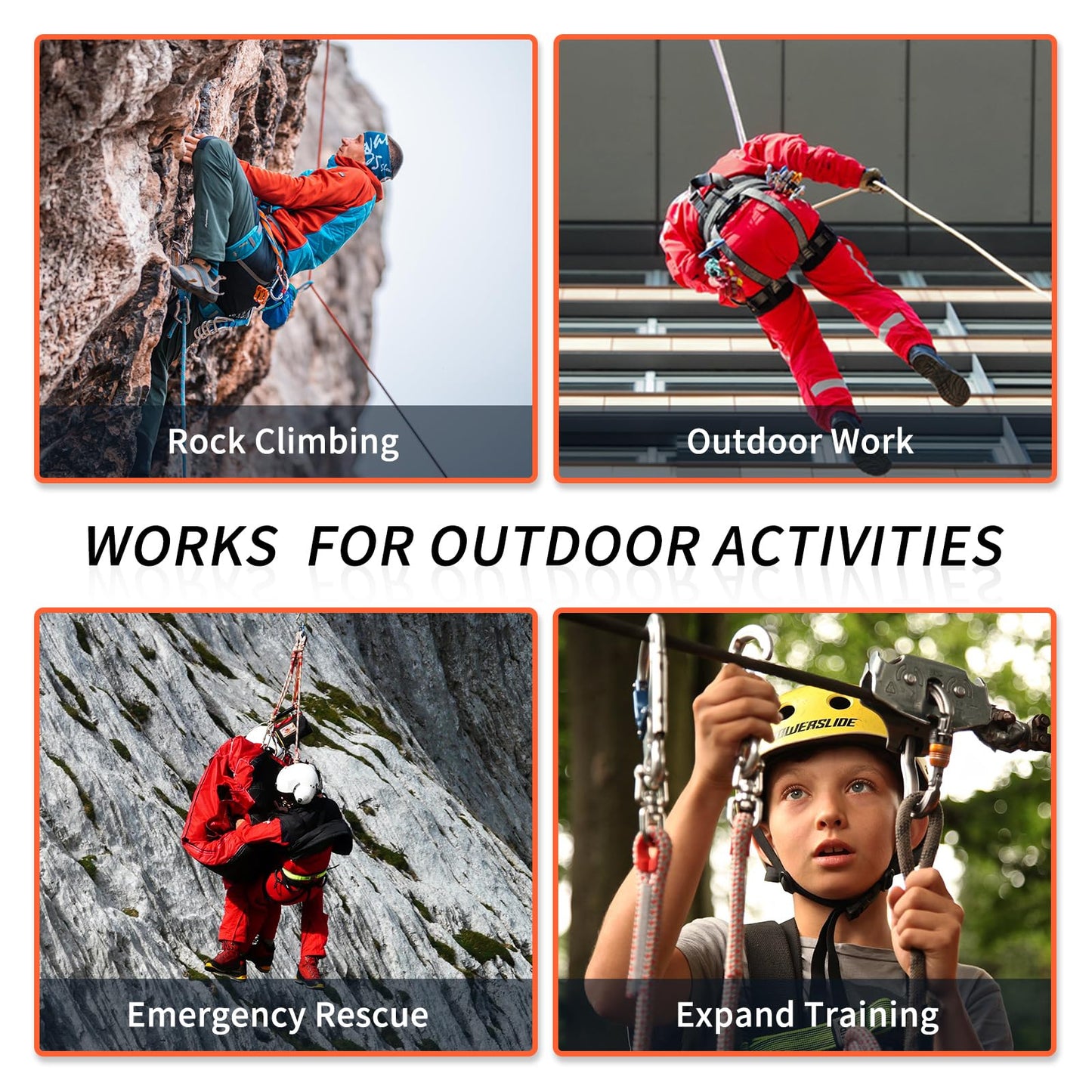 NewDoar Climbing Rope 8(5/16in),10mm (3/8in), High Strength Accessory Cord Rope with 2 Steel Hooks, for Outdoor Rescue Rappelling Rope Down Cliffs ledges Safety Escape Tow Strap Equipment(Orange)