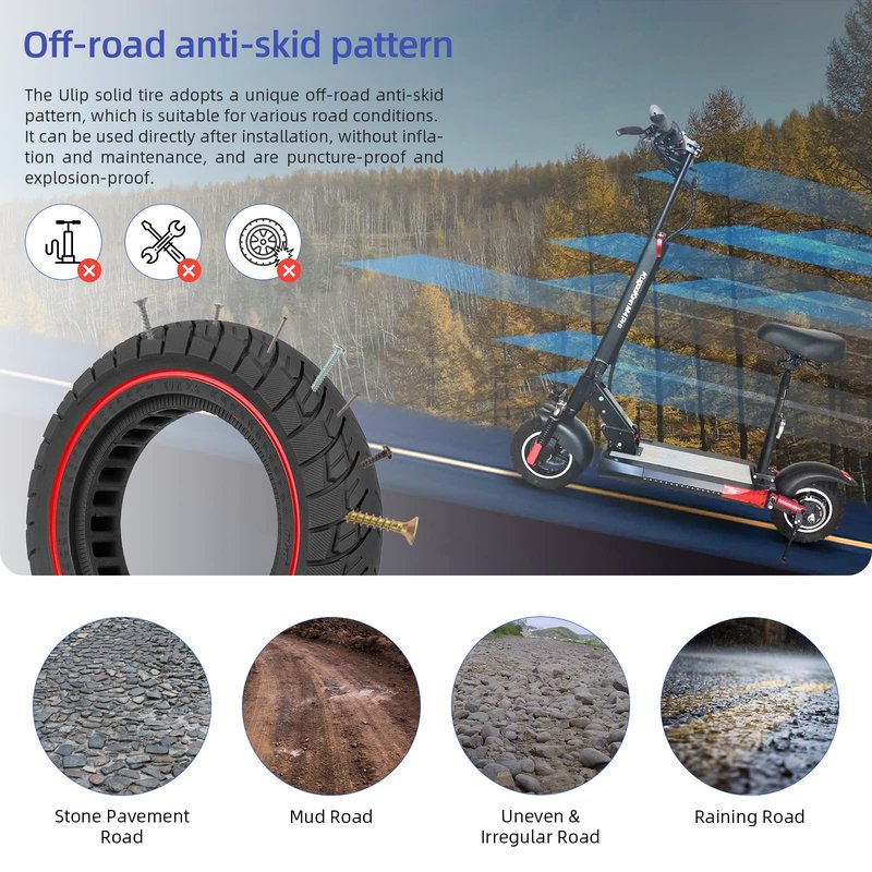 ulip 10x2.5 Solid Tire 10 Inch Electric Scooter Wheels Replacement Front or Rear Puncture-resistant Rubber Solid Tire