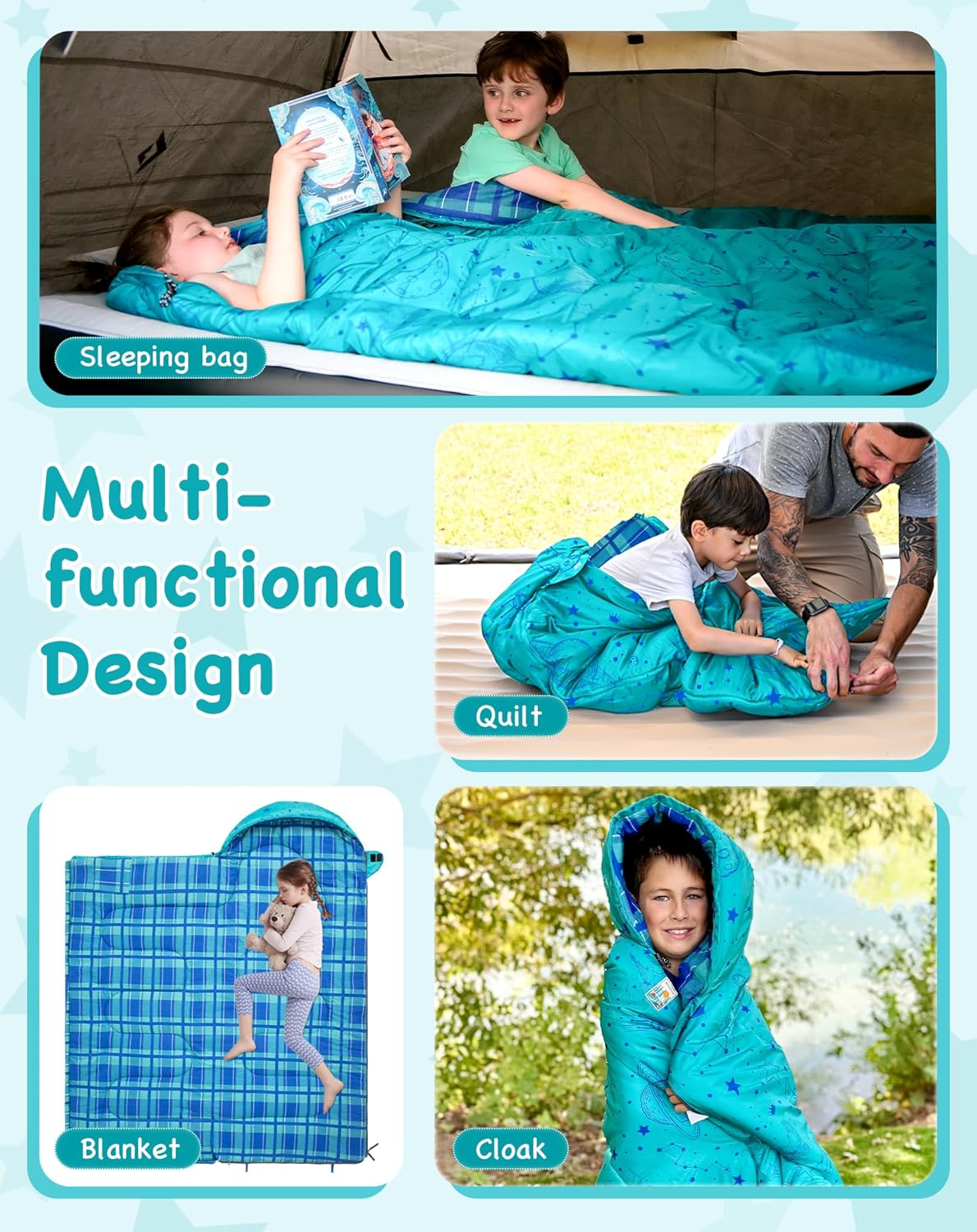 KingCamp Kids Sleeping Bag - Lightweight Waterproof Flannel for Cold Weather | Fits Ages 10-12, 4'7"-5'5" Tall