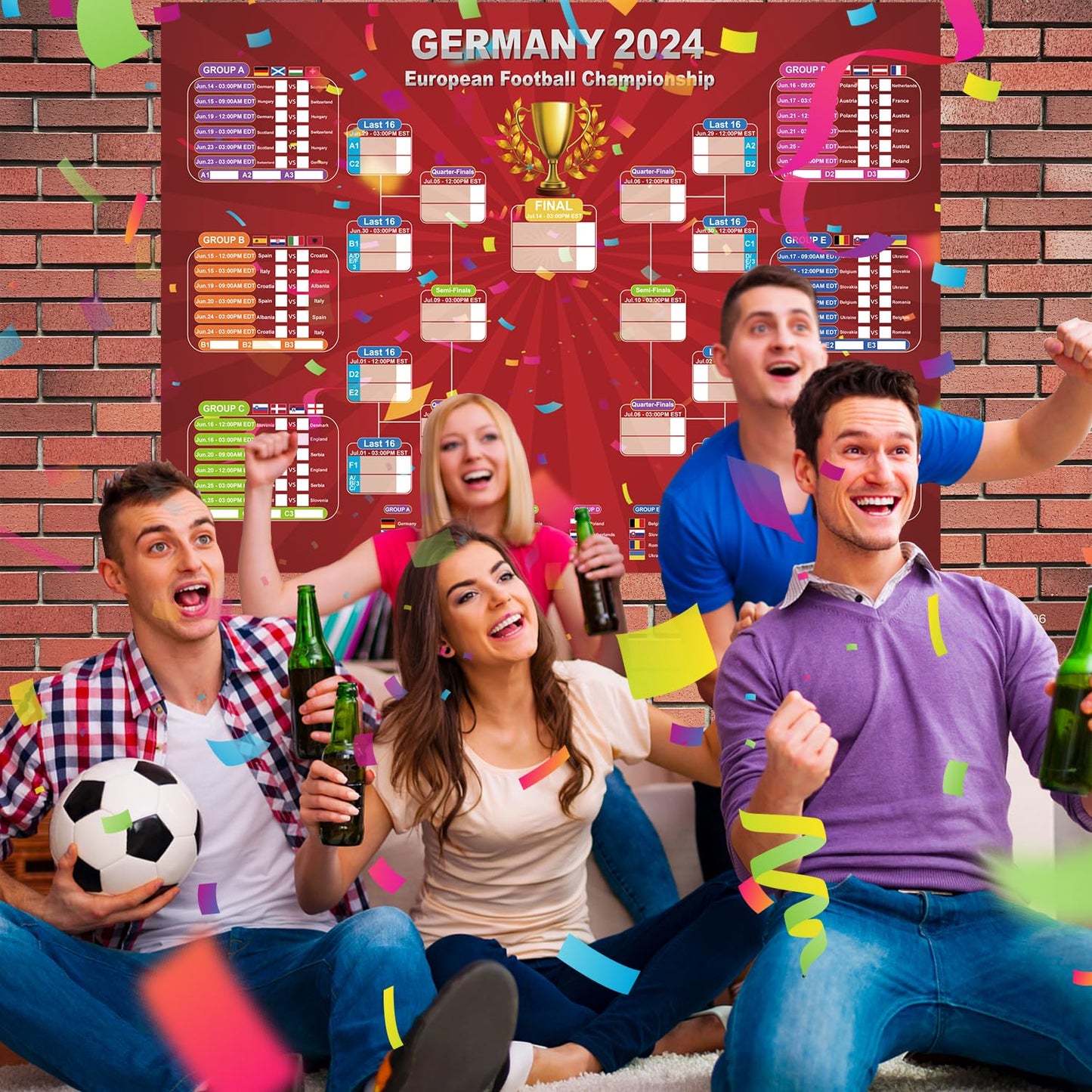 European Cup 2024 Soccer Game Wall Calendar Poster GERMANY 2024 European Football Championship sticker book Football Tournament Schedule Soccer Matches Wall Chart for Home Office bar football club Decorations… (European Cup)