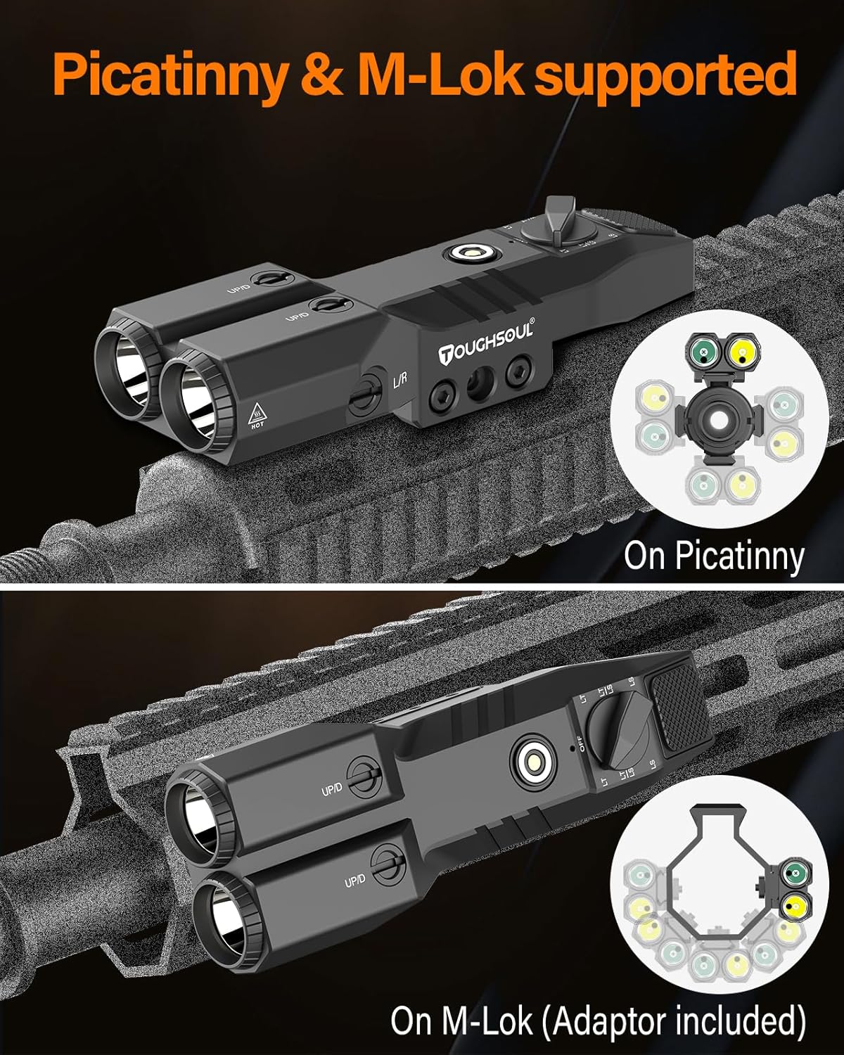 Tactical Flashlight with Green Laser | 940nm IR Illuminator & Rechargeable Low Profile Light for Rifles