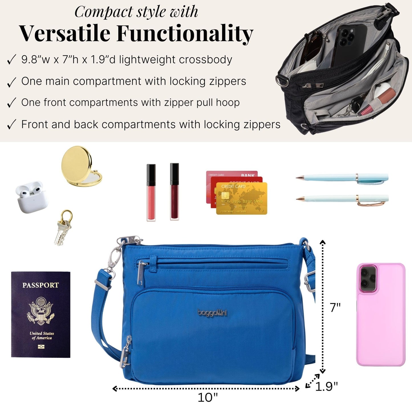 Securtex Anti-Theft Keepsake Crossbody - 9.8”x7”x1.9" Travel Safe Bag w/Locking Zippers, Slash-Resistant, RFID