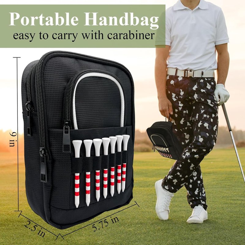 HGNUTAY Golf Valuables Pouch, Golf Ball Bag, Golfer Portable Organizer, Large Golf Accessories Pouch for Gadgets, Like Balls, Tees, Market - Golf Gift for Men and Women (White/Red Edge) (White Edge)