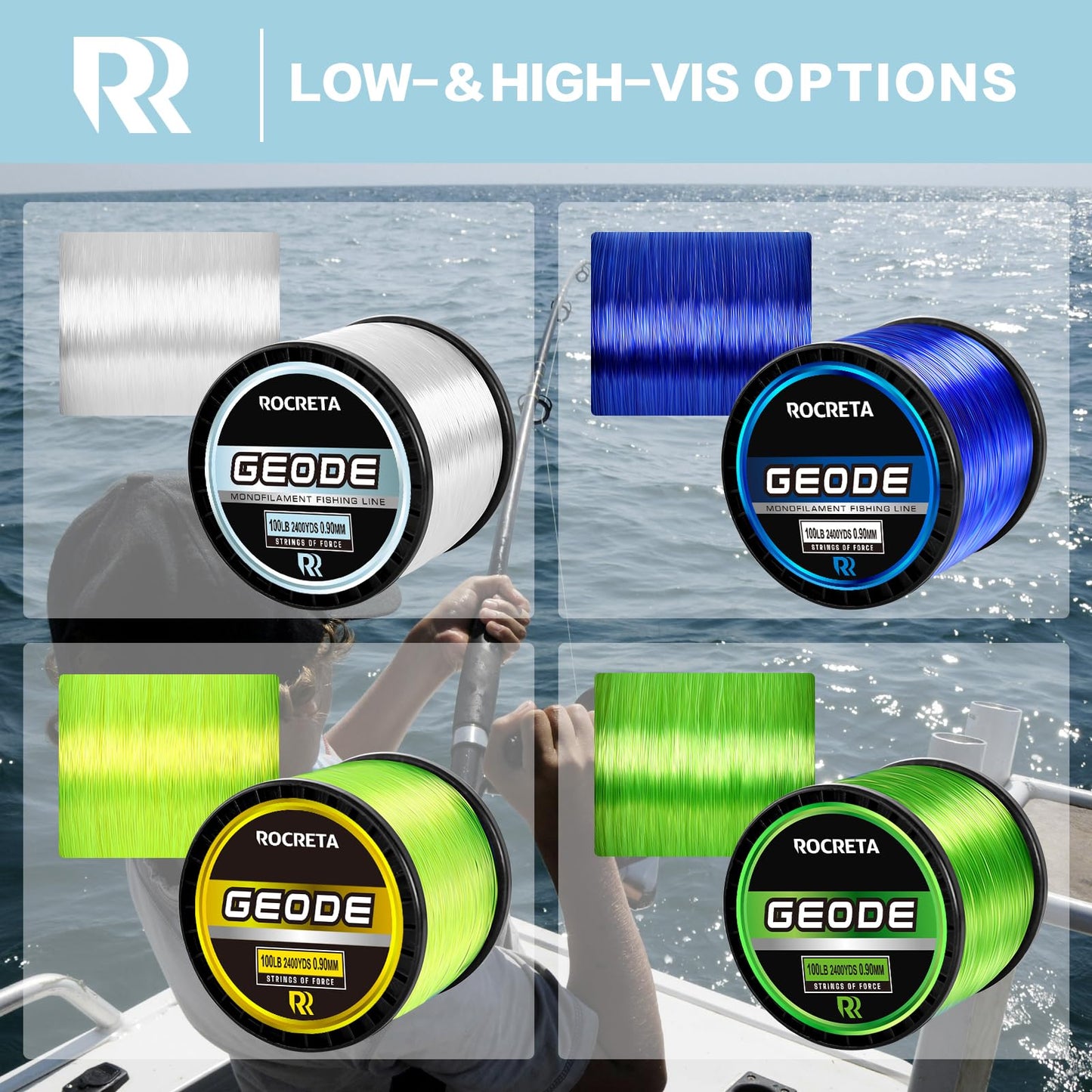 ROCRETA Geode Monofilament Fishing Line - Premium Resistant Nylon Mono Fishing Line 3-100lb - Superior Freshwater & Saltwater Mono Leader Materials 500/1200/2400yds