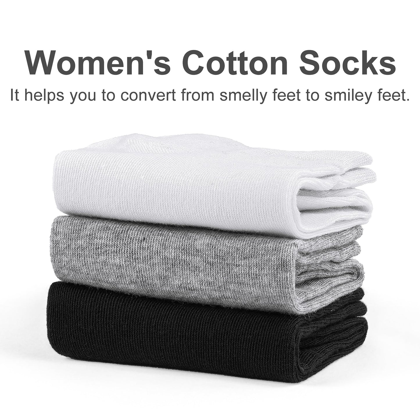 CHARMKING 6 Pairs Crew Socks for Women Soft Cotton Bootie Socks Moisture-wicking Casual Socks Non Slip Above Ankle (Black/White/Grey)