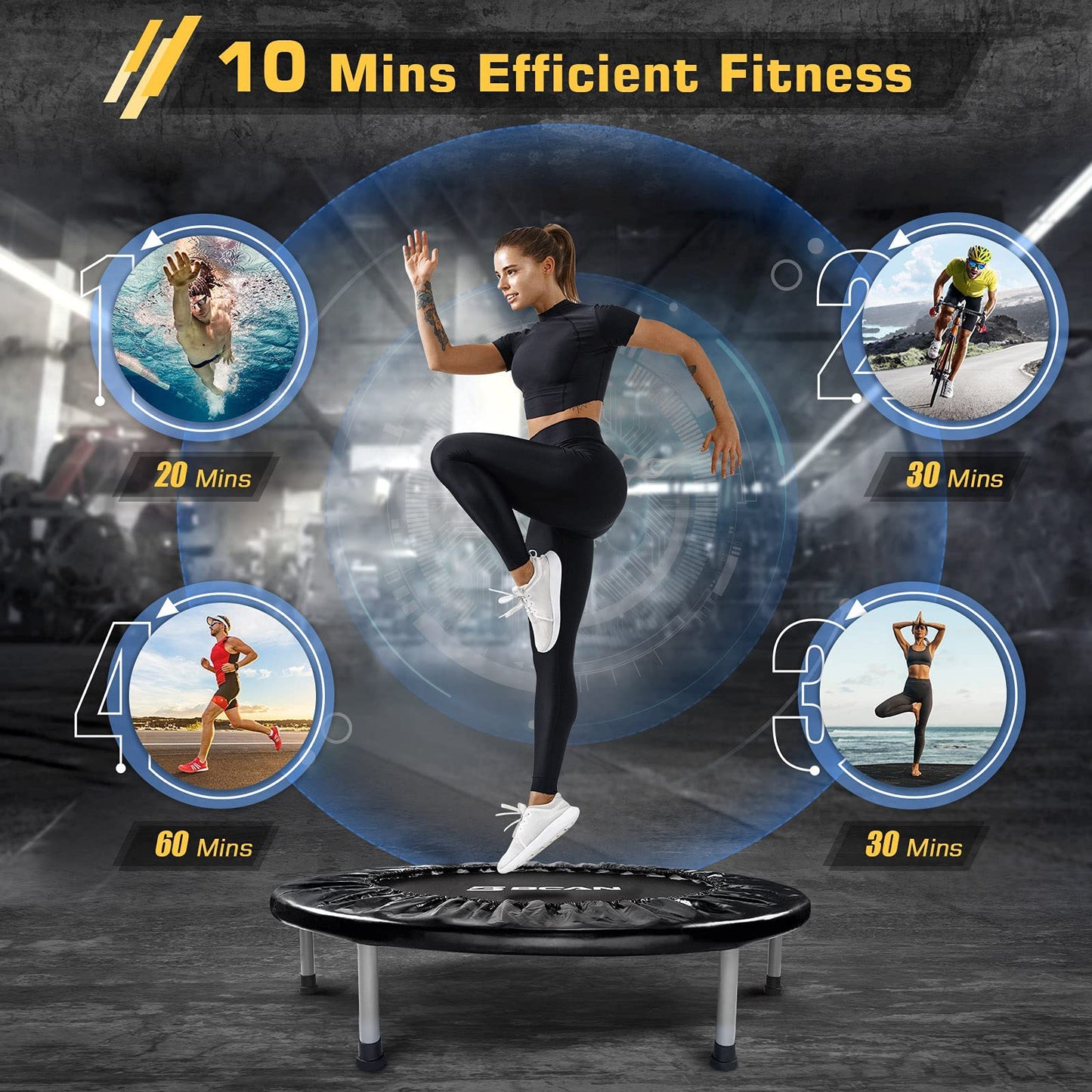 BCAN 36/38 Mini Trampoline Rebounder Trampoline for Adults Max Load 170lbs/300lbs Small Trampoline Exercise Trampoline Fitness Trampoline Indoor/Garden Workout