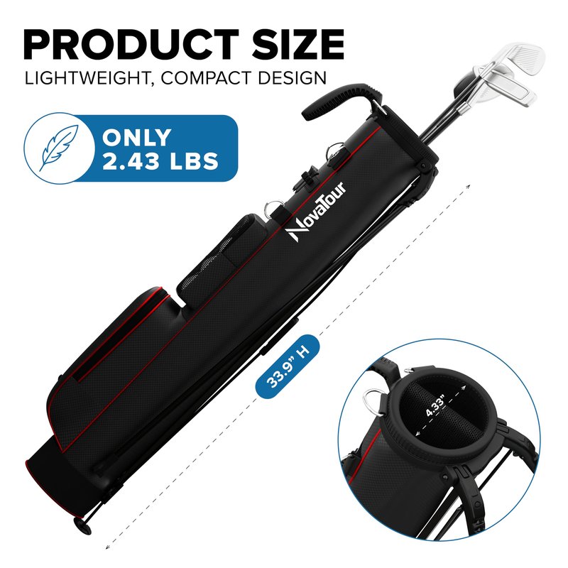 NovaTour Ultra Lightweight Golf Bag for Par 3 and Executive Courses, Smart Storage, Stable Stand, Ball and Tee Holders (Inferno Black/Red)
