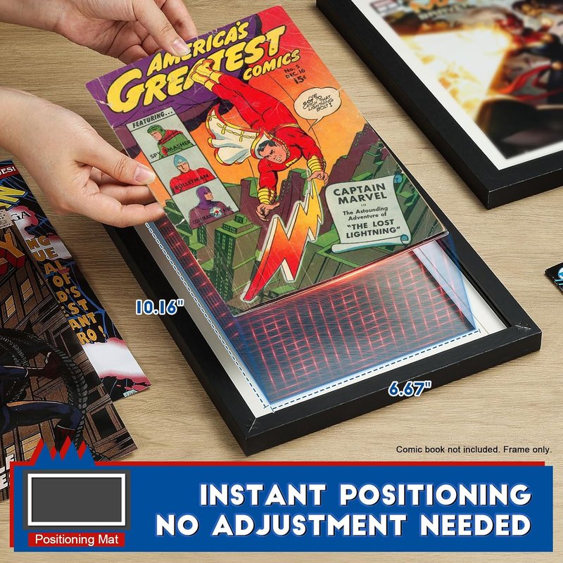 Comic Book Frame - Premium Wood Display Case for 6.7" x 10.2" Comics | Wall Mount or Tabletop Stand, White