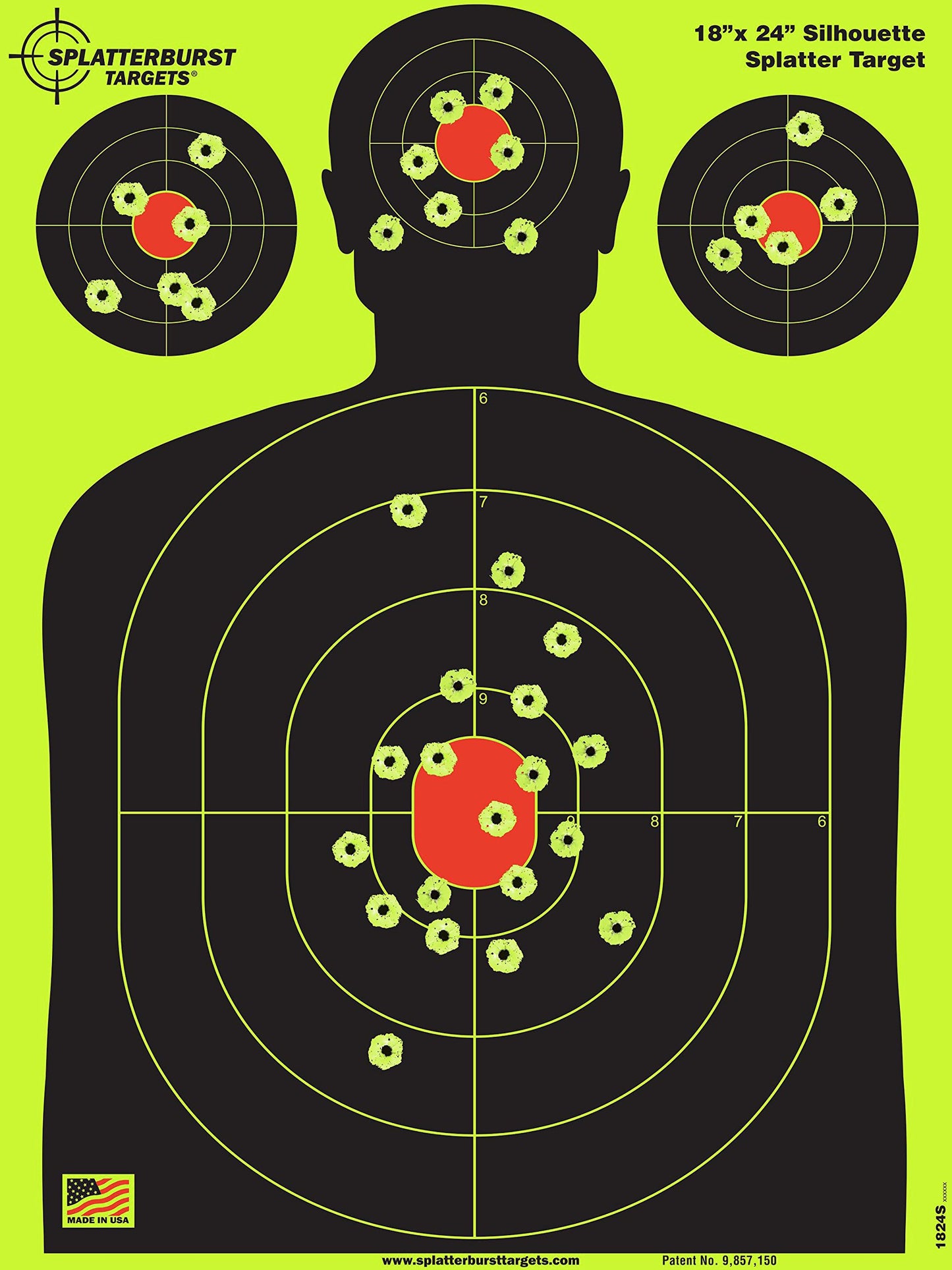 Splatterburst Targets - 18 x 24 inch - Silhouette Shooting Target - Shots Burst Bright Fluorescent Yellow Upon Impact - Gun - Rifle - Pistol - Airsoft - BB Gun - Air Rifle - Made in USA (50 Pack)