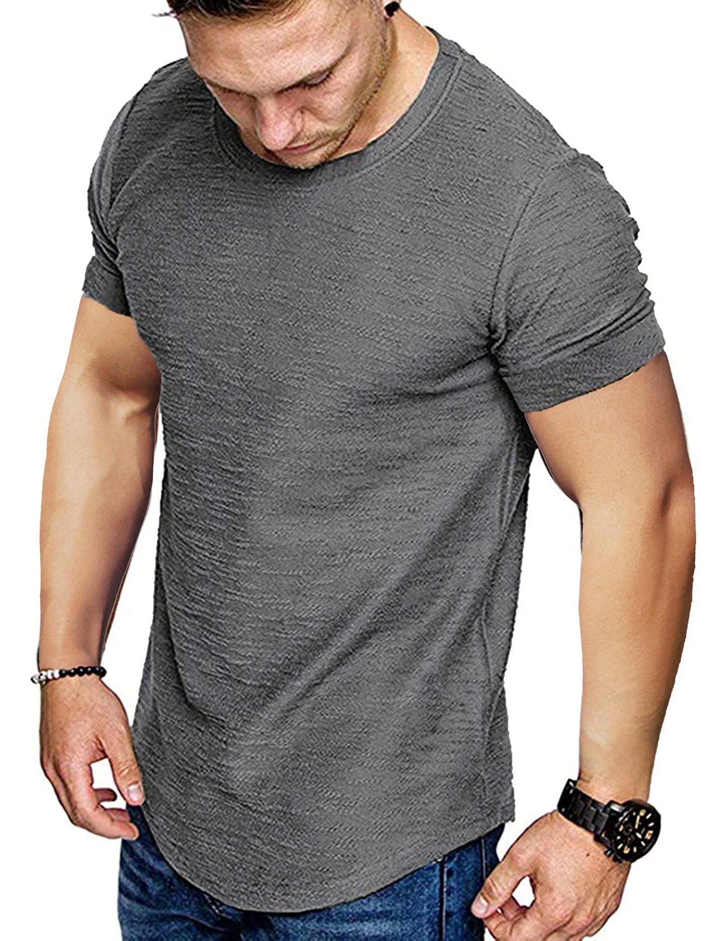 COOFANDY Men's Muscle T Shirt Fashion Hipster Fitness Athletic Quick Dry Fitted Tee Grey