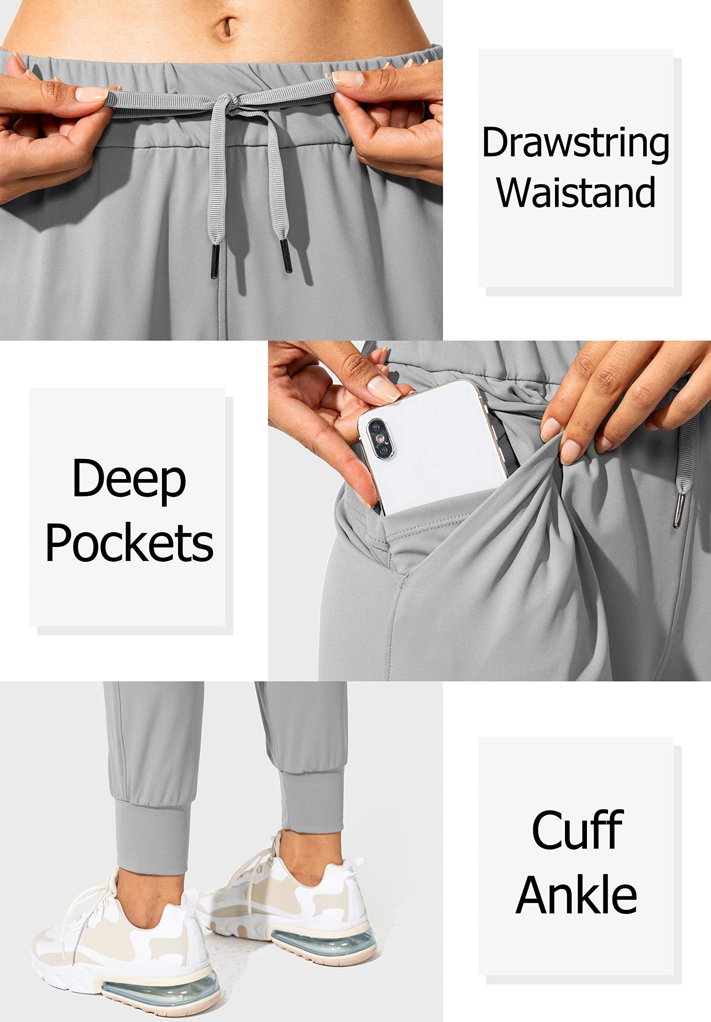 SANTINY Women's Joggers Pants Pockets Drawstring Running Sweatpants for Women Lounge Workout Jogging(Light Grey_XXL)