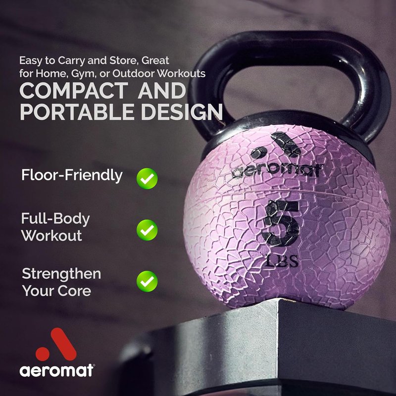 Aeromat Elite Mini Kettlebell Medicine Ball - 3lb Kettlebell Weight Balls for Exercise, 6" dia Weighted Exercise Ball, Strength Training Kettlebells, Kettlebell Workout Squat Weights, Red