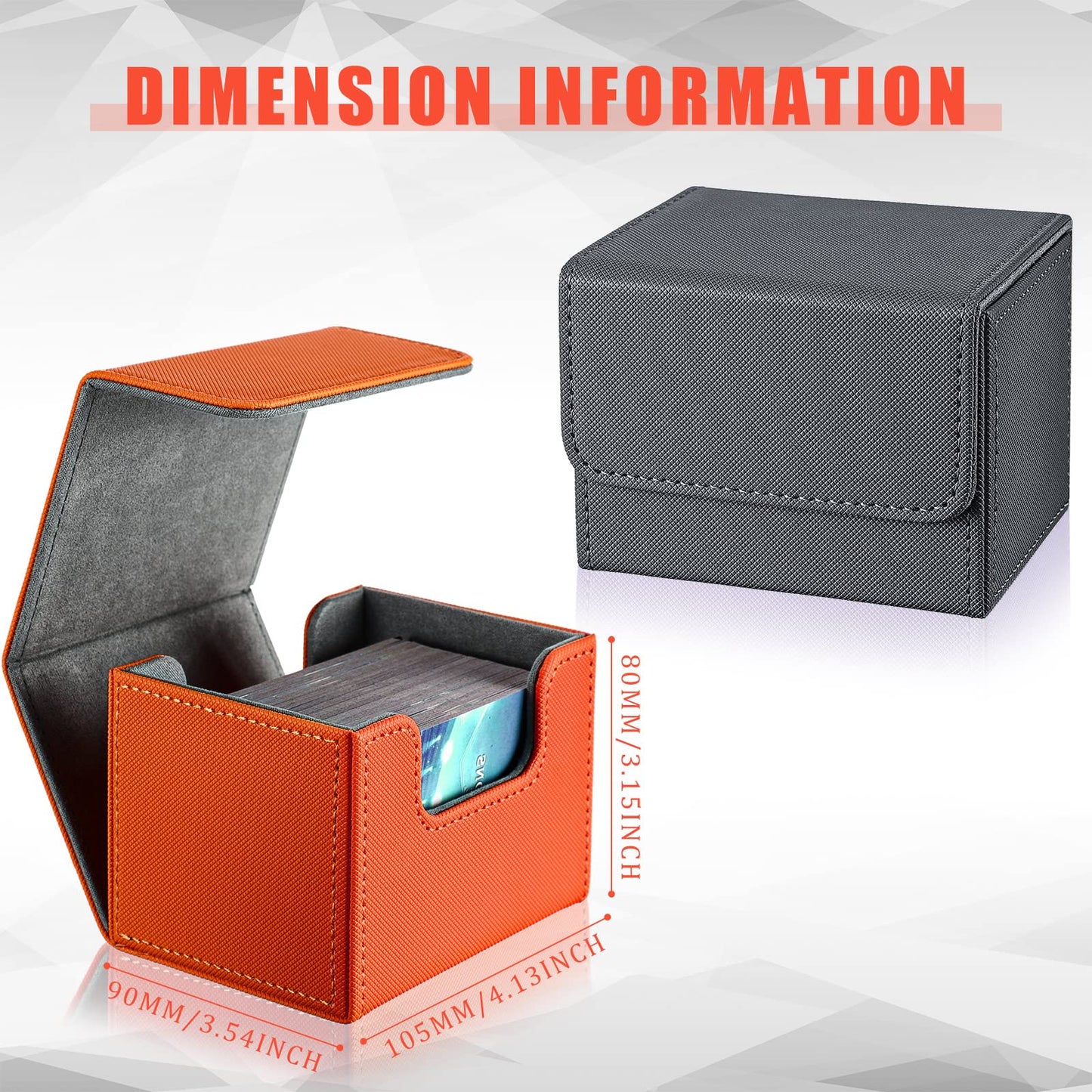 Weewooday 2 Boxes Leather Deck Card Boxes Large Size Fit 100 Plus Sleeved Cards Deck Game for Collectible Playing Compatible with Mtg Tcg(Horizontal,Orange, Gray)