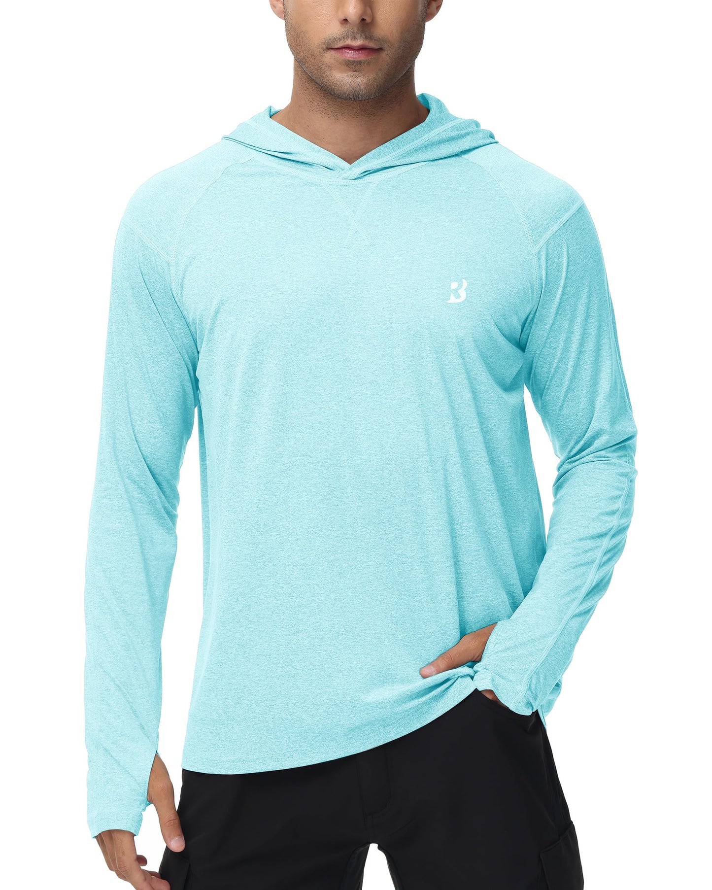 Roadbox Mens UPF 50+ Fishing Shirts, Long Sleeve UV Sun Hoodie, Hiking Running Swim Athletic Workout Shirt