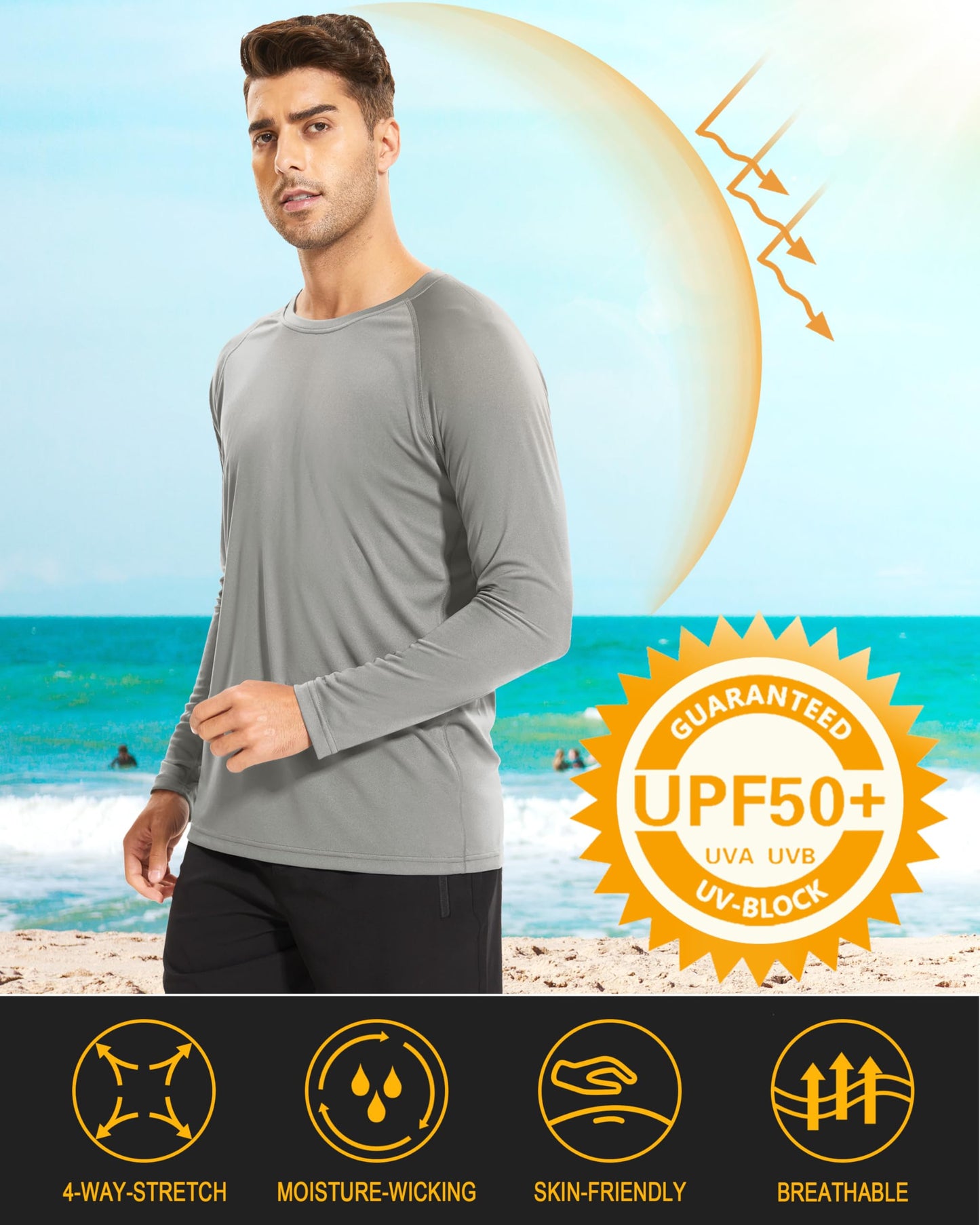 MAGCOMSEN Long Sleeve Shirts UV Shirts Sun Shirts Running Workout Shirts UPF 50 Shirts Rashguard for Men Grey,3XL