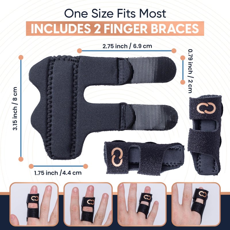 Copper Compression Finger Splints, Trigger Finger Brace for Arthritis, Tendonitis, Finger Locking, Sprains, and Pain Relief – Adjustable Copper Infused Splint with Comfortable Breathable Support – 2 Pack