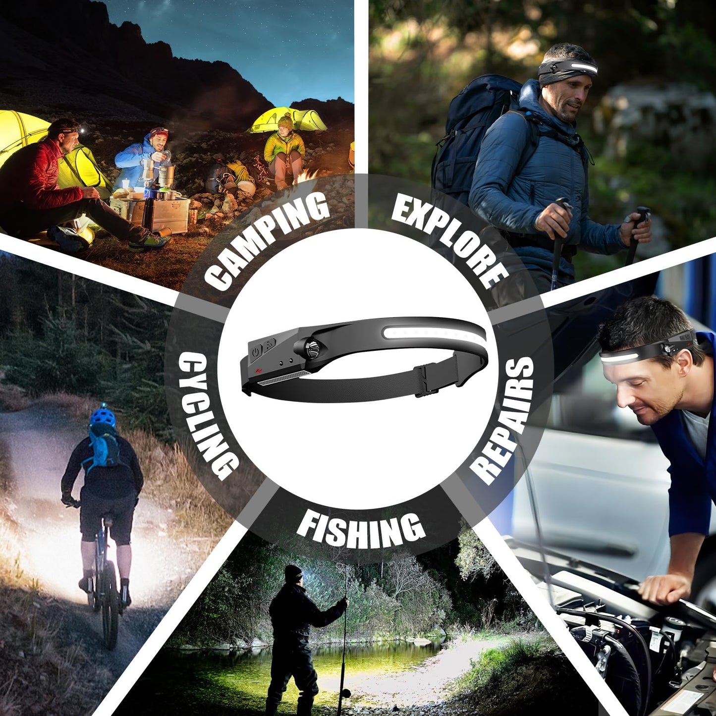 AXRUNZE Headlamp Rechargeable 8 Pack, LED Headlight Flashlight Super Bright with 230° Wide Beam, 5 Modes Waterproof Head Lamp for Outdoor Hiking Running Camping