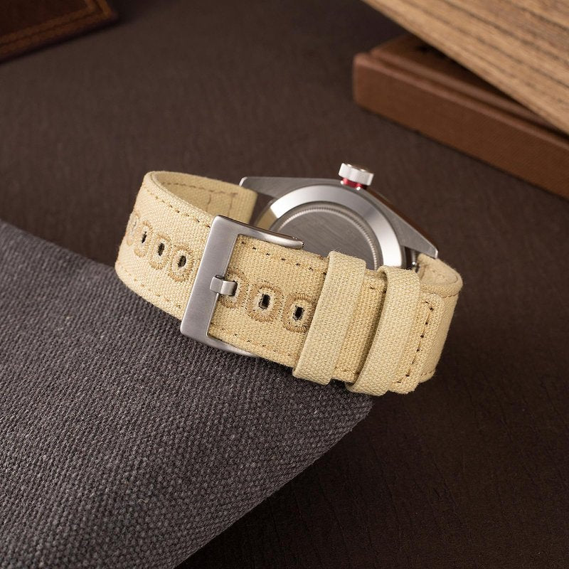 SEURE Canvas Quick Release Watch Band,Cotton Fabric Watch Straps 18mm 19mm 20mm 21mm 22mm 24mm for Men and Women(20,Khaki-silver)