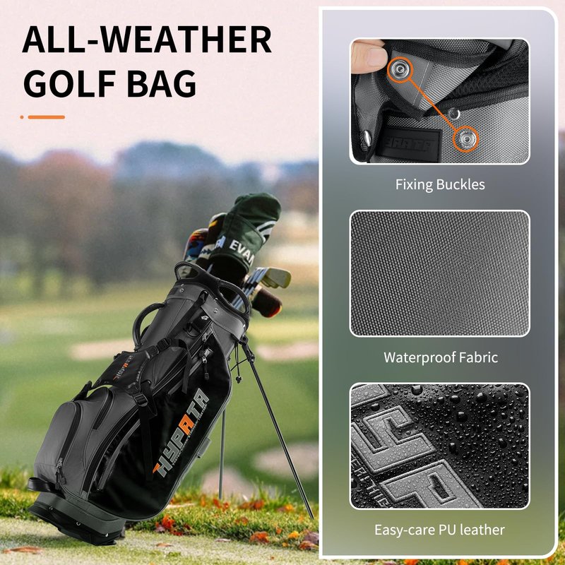 HYPATA 14 Way Golf Bags for Men, Lightweight Golf Stand Bag with 8 Pockets, Cooler Pouch, Rangefinder Pouch, Detachable Dual Strap, Rain Cover Hood