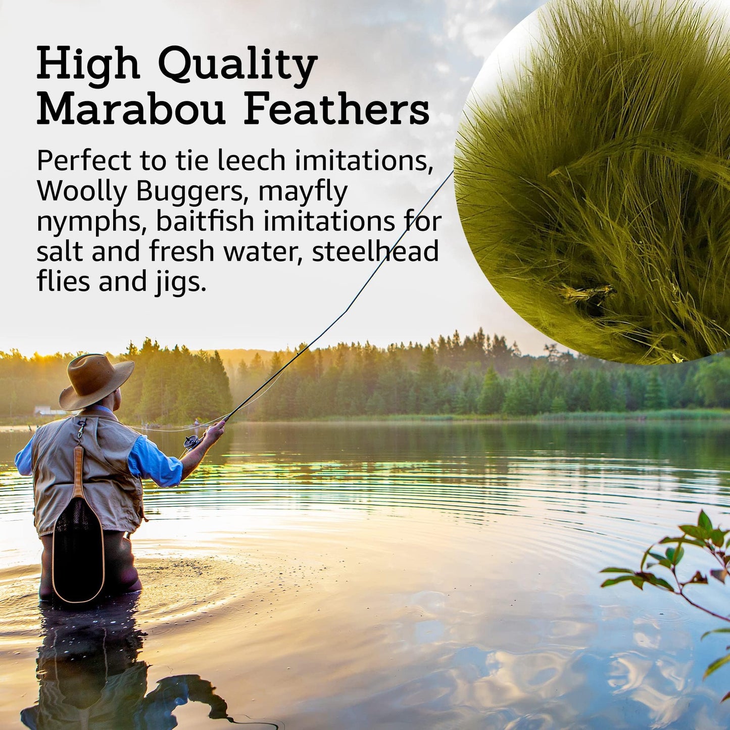 Creative Angler Strung Marabou Bird Feathers for Tying Fly Fishing Flies - Fly Tying Accessories - Perfect Choice for Tail & Wings and Easy to Tie On The Lure - Approximately 0.3 Ounces (White)