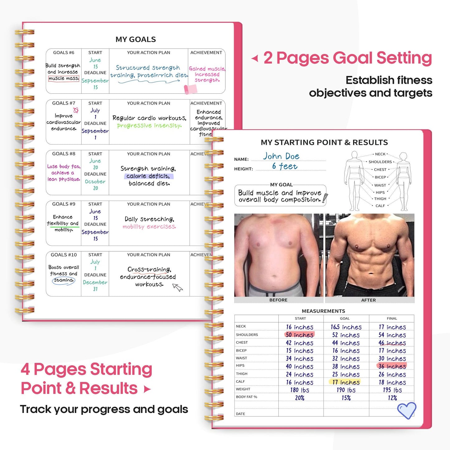 Fitness Workout Journal for Women & Men, A5(5.5" x 8.2") Workout Log Book Planner for Tracking, Progress, and Achieving Your Wellness Goals-Berry Pink