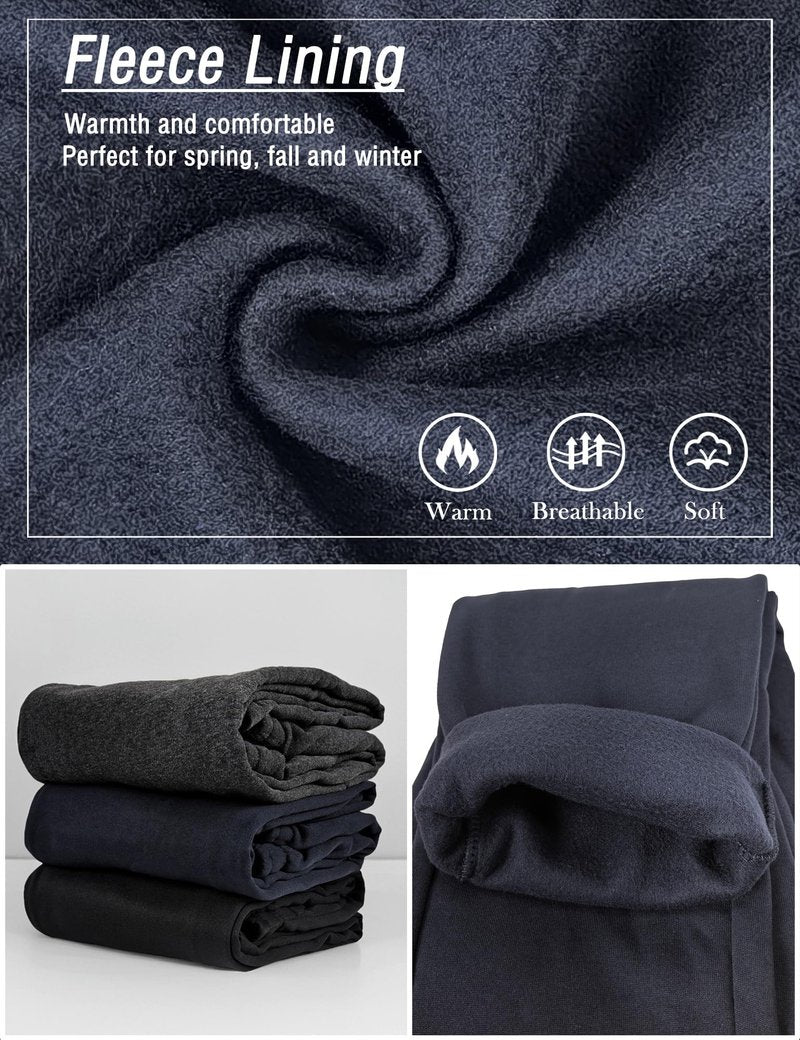 3 Pack Fleece Sweat Pants for Men, Athletic Open Bottom Mens Baggy Wide Leg Sweatpants with Pockets Loose Relaxed Fit Men's Joggers Drawstring Lounge Workout Gym Active Pants Black Navy Blue Grey XL