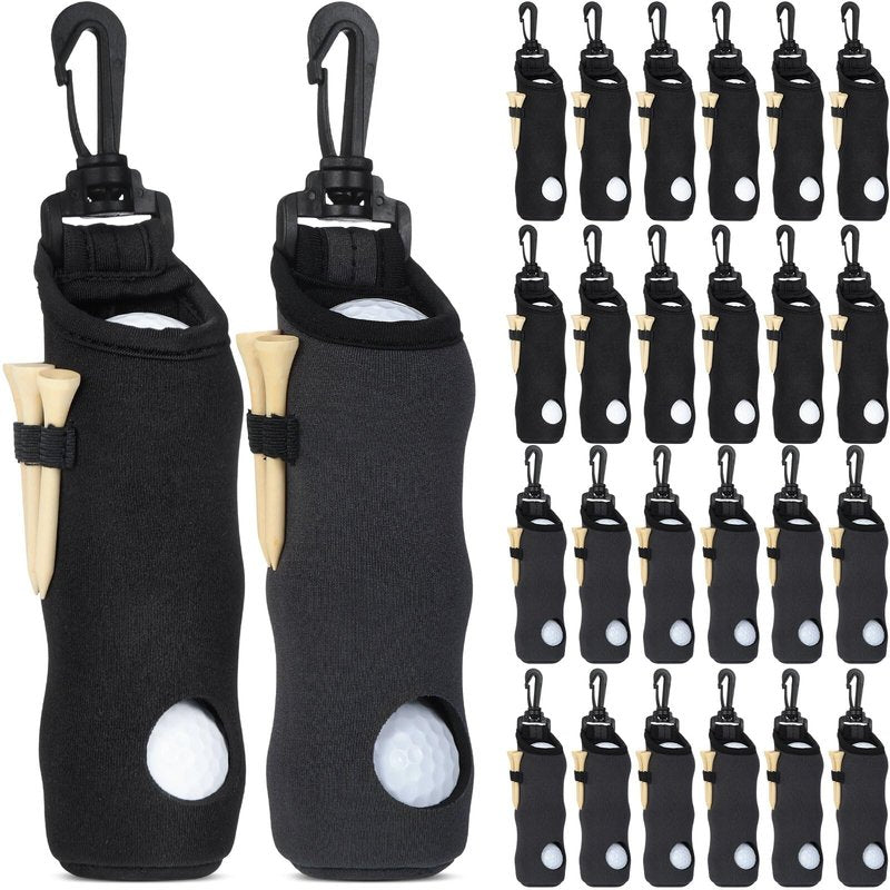 Halloscume 24 Pcs Golf Ball Holder Pouch with Tee Holder Keychain Belt Clip Hook Golf Carry Bag for Women Ladies Man Gifts(Black and Dark Gray,2 Style)