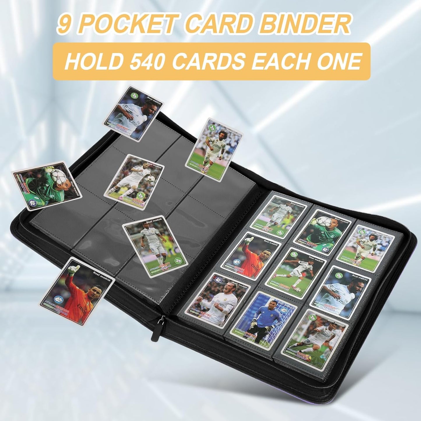 9 Pocket Card Binder - Premium Zip Trading Card Album for MTG, TCG & Sports Cards | 540 Double-Sided PU Pockets