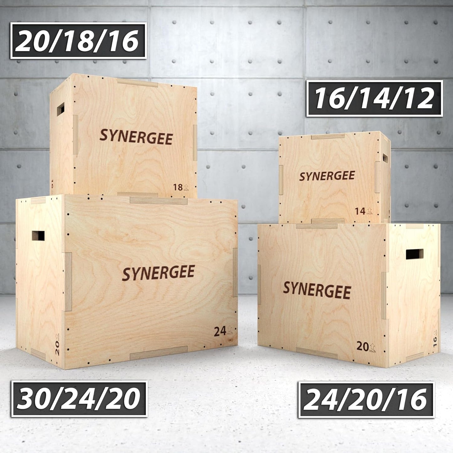 Synergee 3 in 1 Wood Plyometric Jump Box - Versatile Training Equipment | Sizes 30/24/20, 24/20/16, 20/18/16, 16/14/12