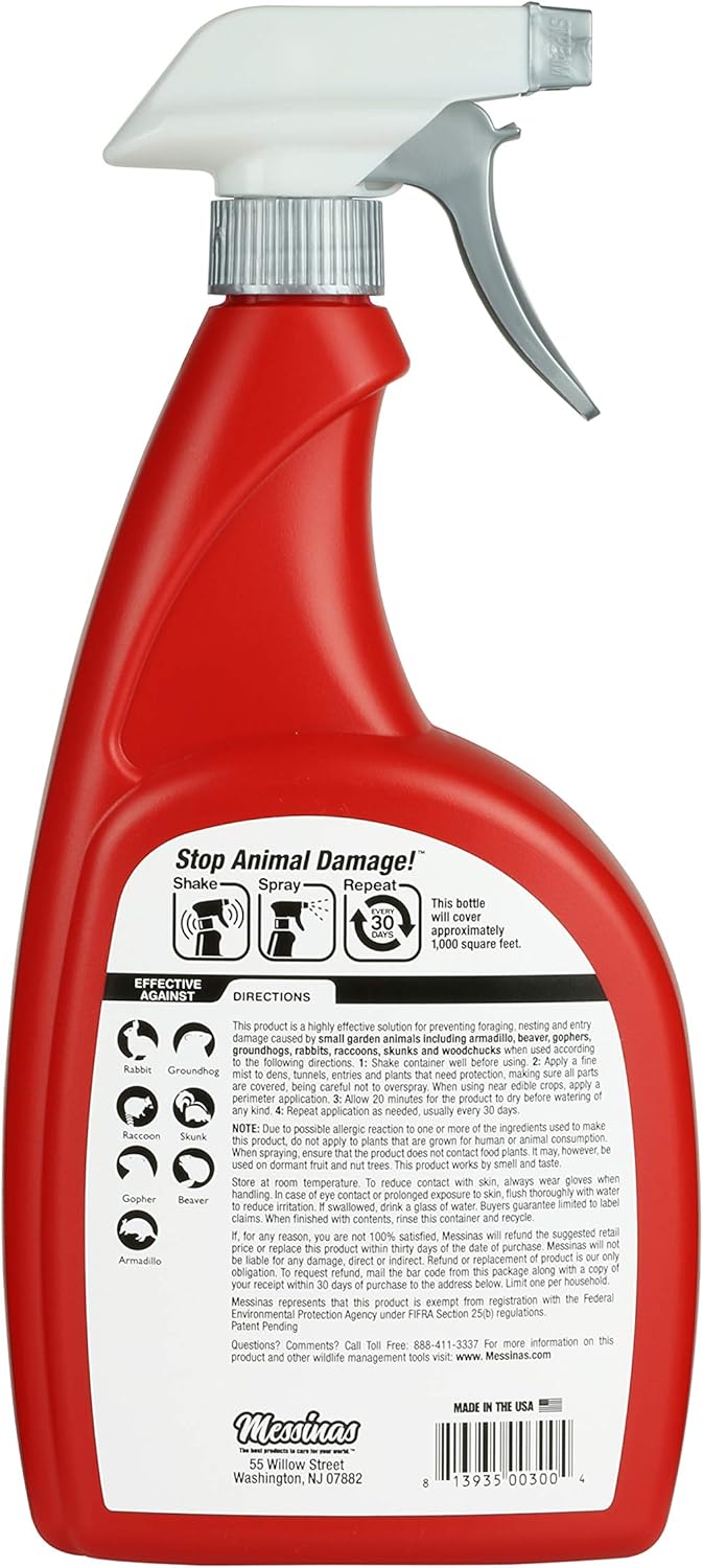 Animal Stopper Liquid Repellent - All-Natural Garden Animal Deterrent | Safe for People & Pets - 32 oz Trigger