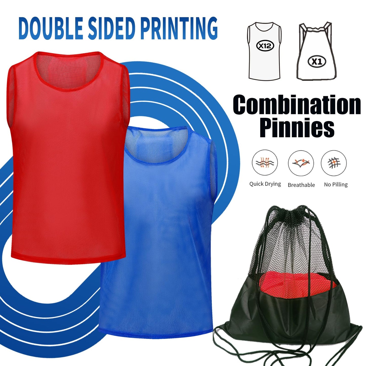 Antoyo 12/24/48Pcs Soccer Pinnies Youth, Scrimmage Team Practice Vests